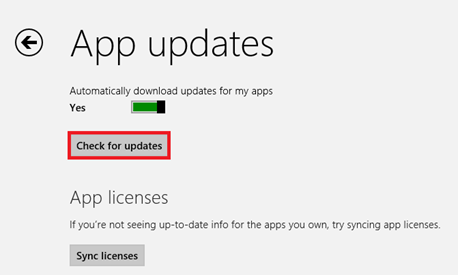 Windows 8 App Updates, Check for Updates